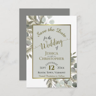 Rustige Waterverf Eucalyptus & Pine Gray Wedding Save The Date