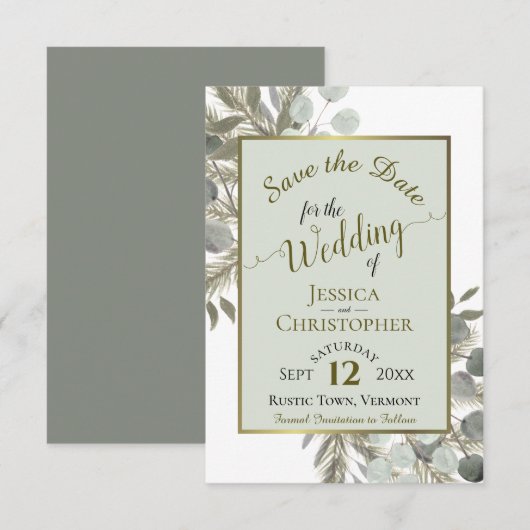 Rustige Waterverf Eucalyptus & Pine Sage Wedding Save The Date (Voorkant / Achterkant)