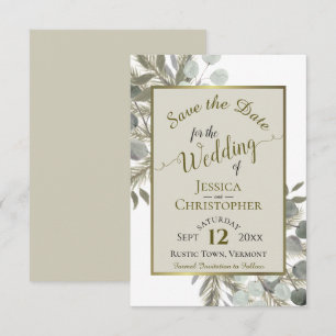Rustige Waterverf Eucalyptus & Pine Taupe Wedding Save The Date