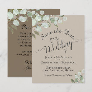 Rustige Waterverf Eucalyptus springt met tan Weddi Save The Date