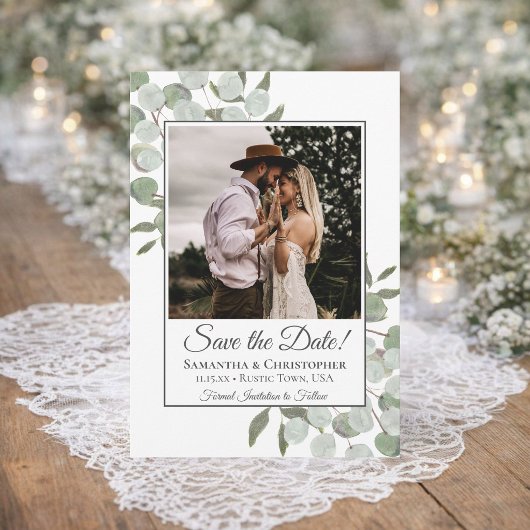 Rustige Waterverf Eucalyptus Square Photo Weddensc Save The Date