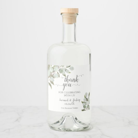 Rustige Waterverf Eucalyptus Weddenschap Hartelijk Likeurfles Etiket (Voorkant)