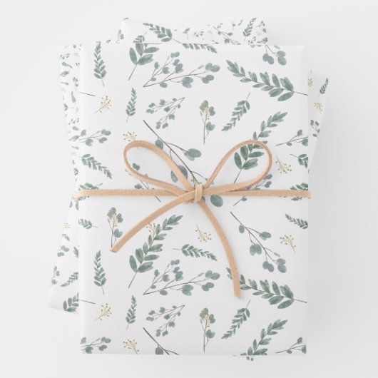 Rustige Waterverf Eucalyptusbladeren Inpakpapier Vel (In situ)