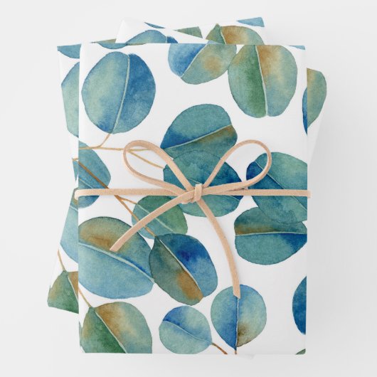 Rustige Waterverf Eucalyptusbladeren Inpakpapier Vel (In situ)