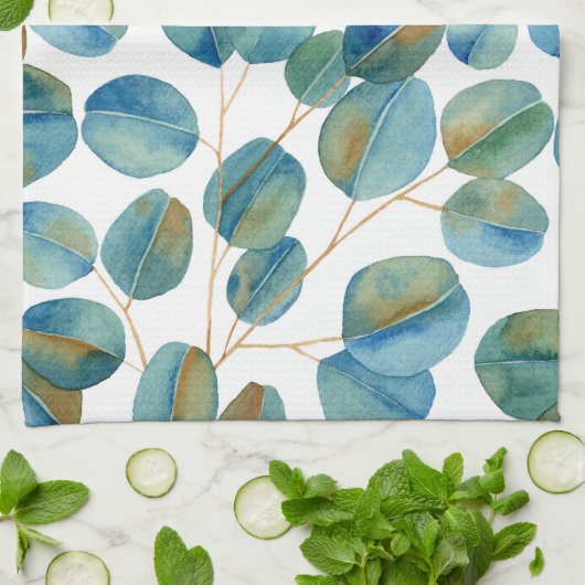 Rustige Waterverf Eucalyptusbladeren Theedoek (Gevouwen)