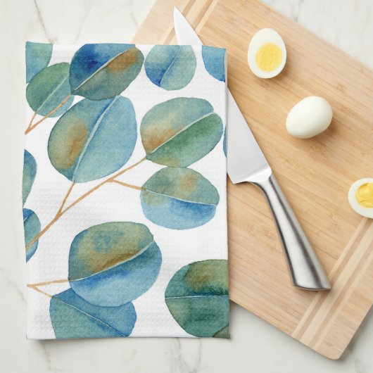 Rustige Waterverf Eucalyptusbladeren Theedoek (Quarter Fold)