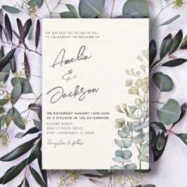 Rustige Waterverf Eucalyputs Greenery Wedding Inv Kaart