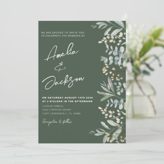 Rustige Waterverf Eucalyputs Greenery Wedding Kaart (Staand voorkant)