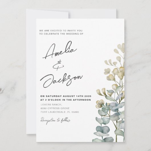 Rustige Waterverf Eucalyputs Greenery Wedding Kaart (Voorkant)