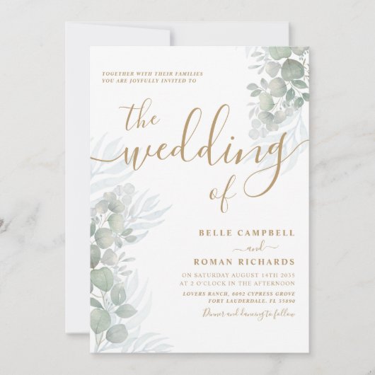 Rustige Waterverf Eucalyputus Sage Green Wedding Kaart (Voorkant)