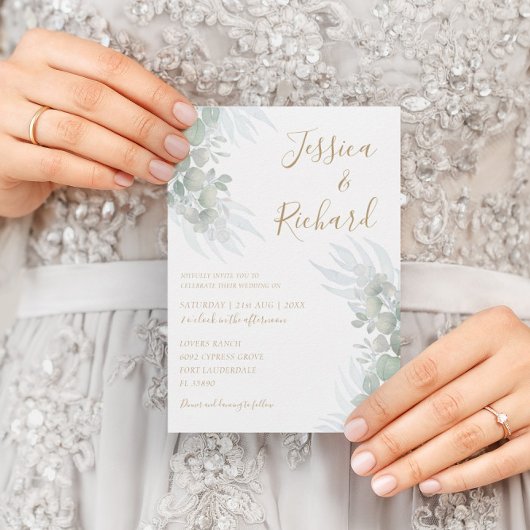 Rustige Waterverf Eucalyputus Sage Green Wedding Kaart