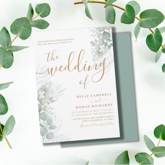 Rustige Waterverf Eucalyputus Sage Green Wedding Kaart