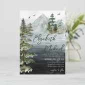 Rustige Waterverf Evergreen Mountain Wedding Invit Kaart (Staand voorkant)
