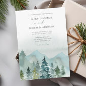 Rustige Waterverf Evergreen Tree Wedding Kaart