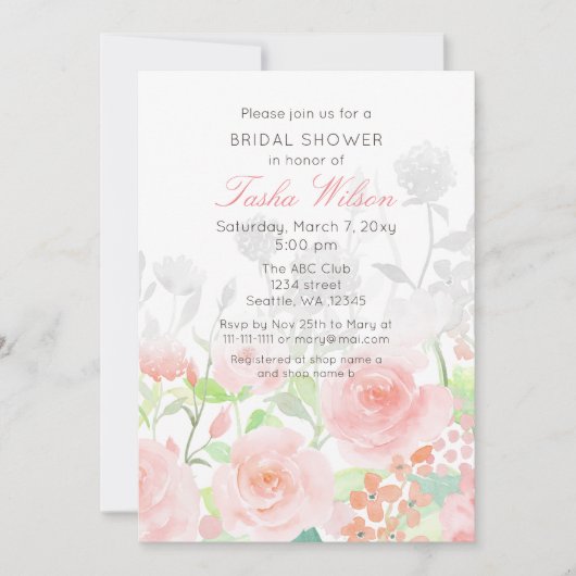 Rustige Waterverf Floral Blush Vrijgezellenfeest Kaart (Voorkant)