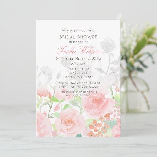 Rustige Waterverf Floral Blush Vrijgezellenfeest Kaart (Staand voorkant)