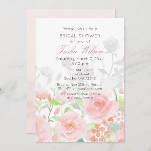 Rustige Waterverf Floral Blush Vrijgezellenfeest Kaart (Voorkant / Achterkant)