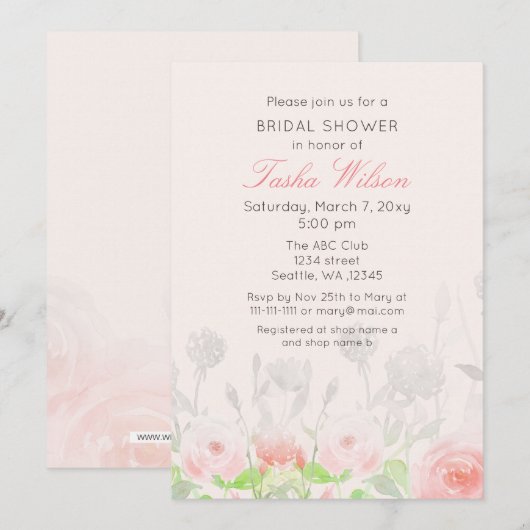 Rustige Waterverf Floral Blush Vrijgezellenfeest Kaart (Voorkant / Achterkant)