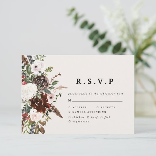 Rustige waterverf floral bruiloft R.S.V.P. RSVP Kaartje (Staand voorkant)