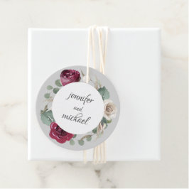Rustige Waterverf Floral Burgundy en White Roses Bedankjes Labels