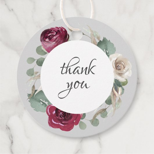 Rustige Waterverf Floral Burgundy en White Roses Bedankjes Labels (Achterkant)