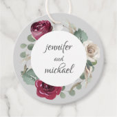 Rustige Waterverf Floral Burgundy en White Roses Bedankjes Labels (Voorkant)