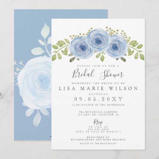 Rustige Waterverf Floral Dusty Blue Vrijgezellenfe Kaart (Voorkant / Achterkant)