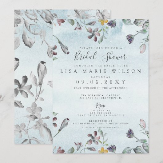 Rustige Waterverf Floral Dusty Blue Vrijgezellenfe Kaart (Voorkant / Achterkant)