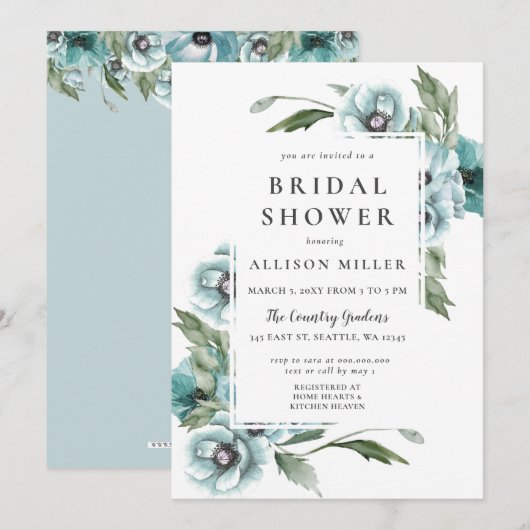 Rustige Waterverf Floral Dusty Blue Vrijgezellenfe Kaart (Voorkant / Achterkant)