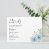 Rustige Waterverf Floral Dusty Blue Wedding Informatiekaartje (Staand voorkant)
