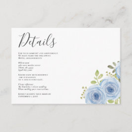 Rustige Waterverf Floral Dusty Blue Wedding Informatiekaartje