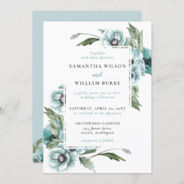Rustige Waterverf Floral Dusty Blue Wedding Kaart