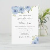Rustige Waterverf Floral Dusty Blue Wedding Kaart (Staand voorkant)