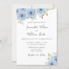 Rustige Waterverf Floral Dusty Blue Wedding Kaart