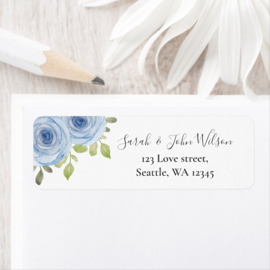 Rustige Waterverf Floral Dusty Blue Wedding Label (Insitu)