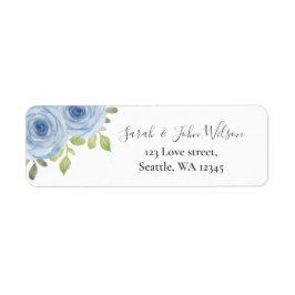 Rustige Waterverf Floral Dusty Blue Wedding Label