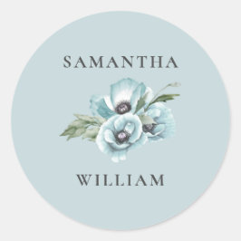 Rustige Waterverf Floral Dusty Blue Wedding Ronde Sticker