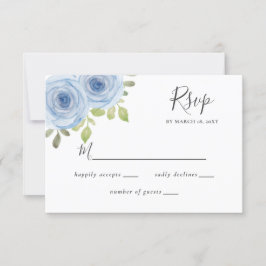 Rustige Waterverf Floral Dusty Blue Wedding RSVP Kaartje