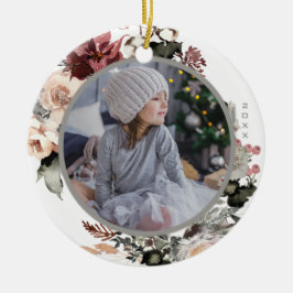 Rustige Waterverf Floral Foto met Year Holiday Keramisch Ornament
