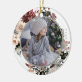 Rustige Waterverf Floral Foto met Year Holiday Keramisch Ornament (Links)