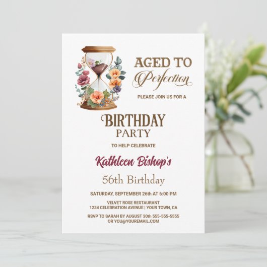 Rustige Waterverf Floral Hourglass Birthday Party Kaart (Staand voorkant)