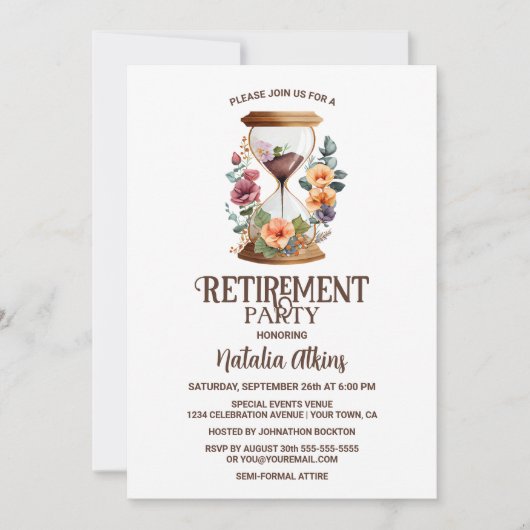 Rustige Waterverf Floral Hourglass Retirement Kaart (Voorkant)