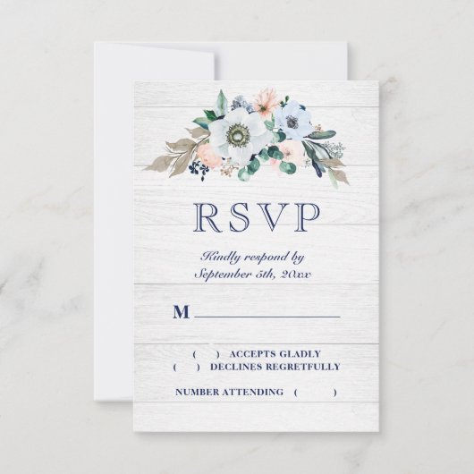 Rustige Waterverf Floral Hydrangea Wood Wedding RSVP Kaartje (Voorkant)