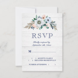 Rustige Waterverf Floral Hydrangea Wood Wedding RSVP Kaartje