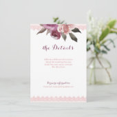 Rustige waterverf floral lace bruiloft details informatiekaartje (Staand voorkant)