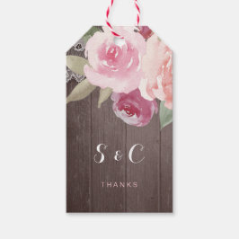 Rustige waterverf floral lace bruiloft monogram cadeaulabel