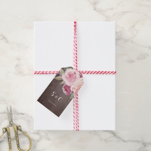 Rustige waterverf floral lace bruiloft monogram cadeaulabel (Met Touw)