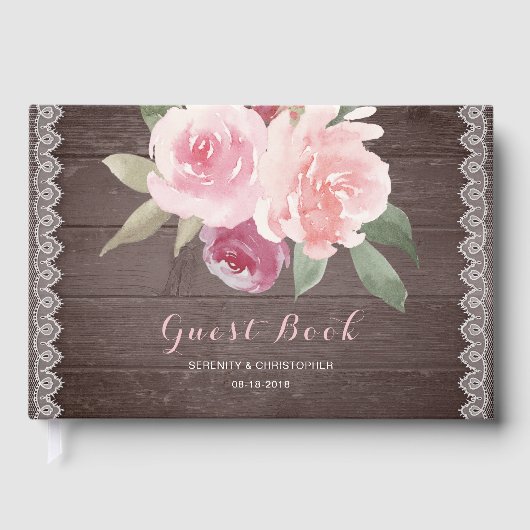 Rustige waterverf floral lace trouwgastenboek gastenboek (Voorkant)