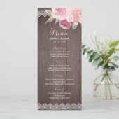 Rustige waterverf floral lace trouwmenu menu (Staand voorkant)