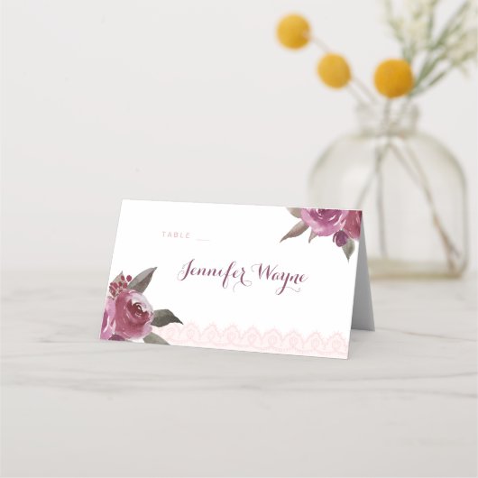 Rustige waterverf floral lace Wedding place cards Plaatskaartje (Voorkant)